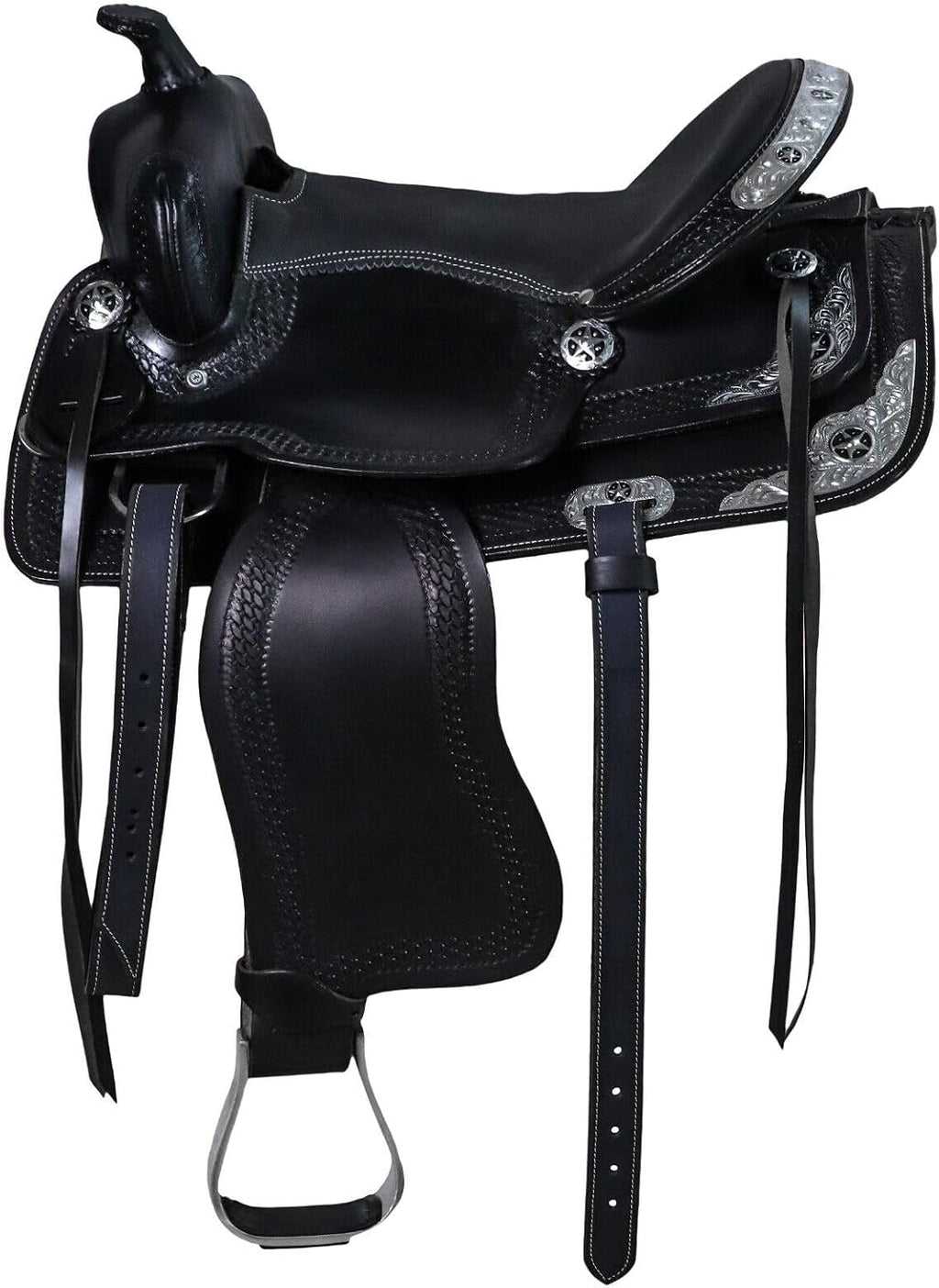 Barrel Brown Western Horse Saddle Set Leather Western Saddle with Headstall Breast Collar Reins Complete Tack Package