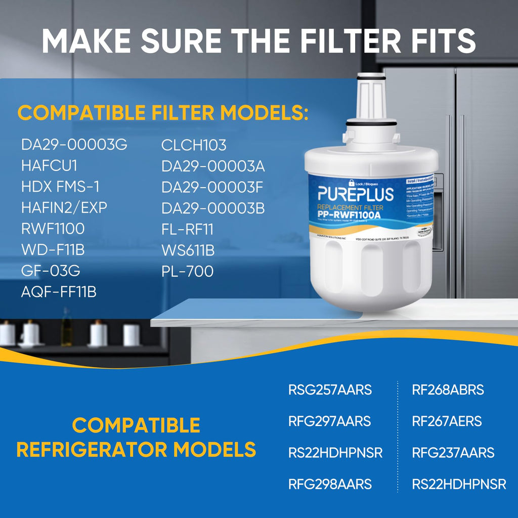 RWF1100A Water Filter Replacement for Samsung DA29-00003G, 4 Pack