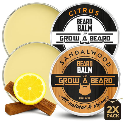 Beard Balm for Men, 2oz Sandalwood & 2oz Citrus Scent, w/Jojoba Oil & Shea Butter, Styling Cream for Men, Moisturizer