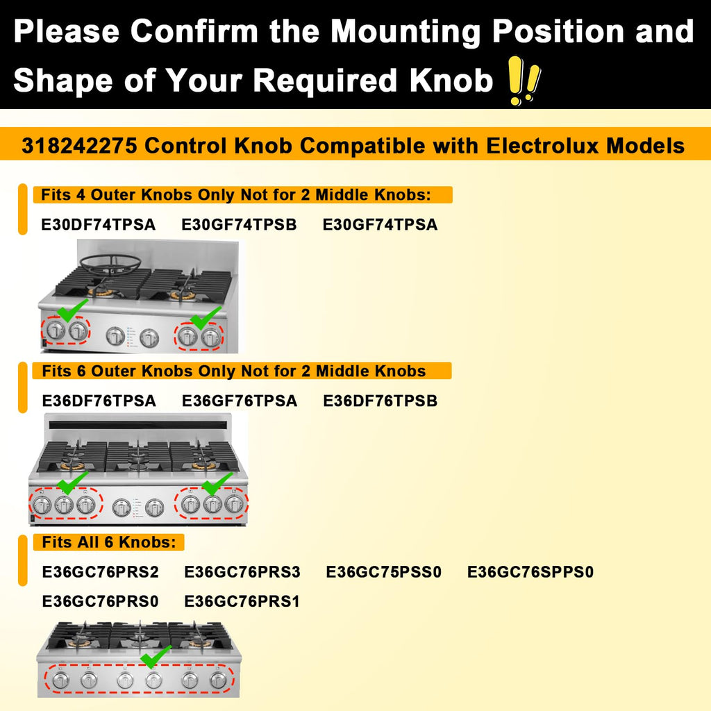 Range Control Knob Replacement Compatible with Electrolux Cooktop E30DF74TPSA E30GF74TPSA E30GF74TPSB E36DF76TPSB Gas Range Knob Replace#: 318242275 3513943 AP5809411 PS9495232 EAP9495232