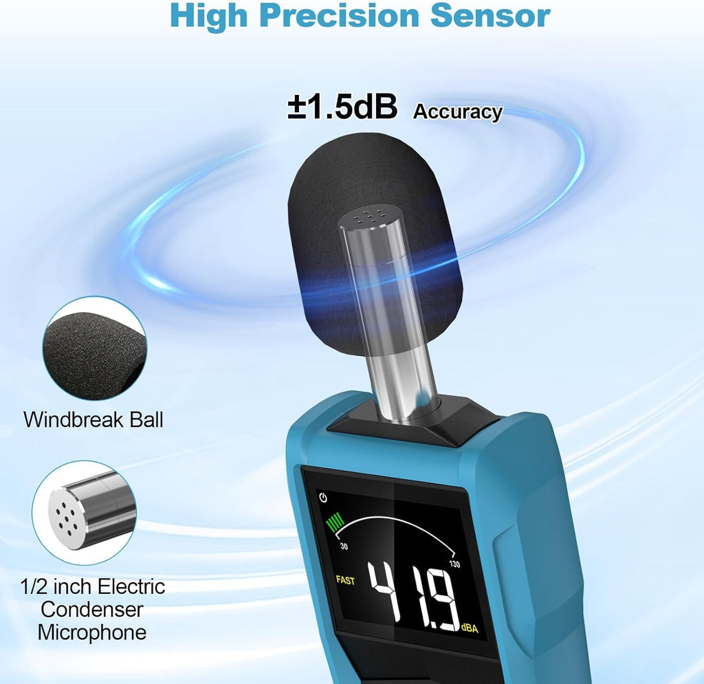Decibel Meter, DURFICST Sound Level Meter with LCD Color Screen, 30-130dB