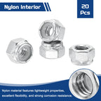 Kozelo 20Pcs 5/16"-18 Nylon Locking Hex Nuts 316 StainlessSteel Silver