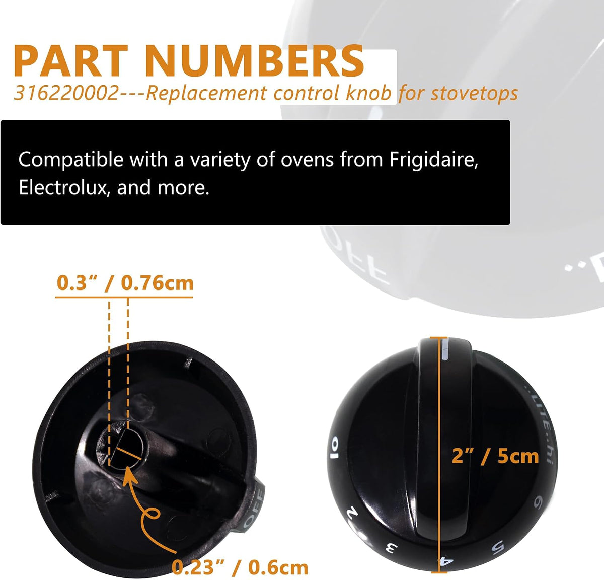 316220002 Stove Knob Gas Oven Range Control Knob Assembly (1PACK)