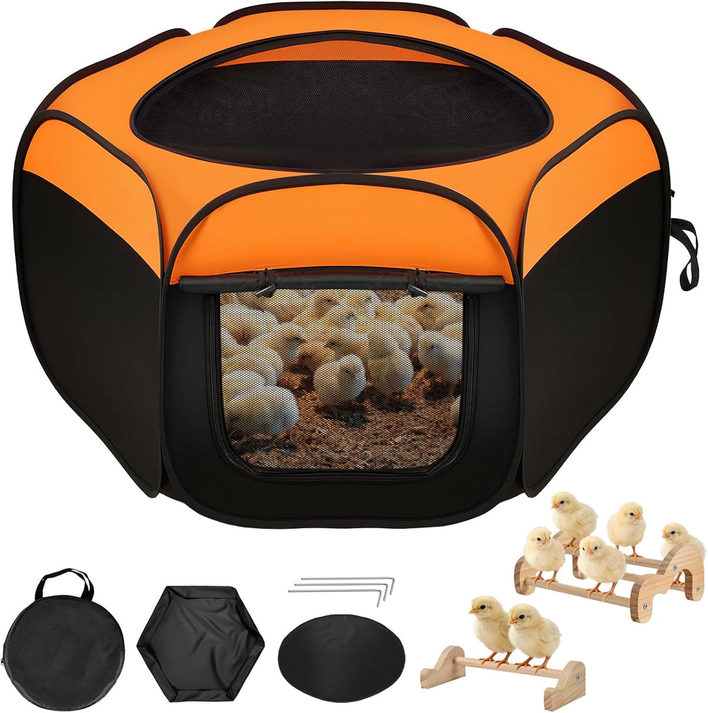 Brooder Box for Chicks, Pop-Up Chicken Brooder Playpen with Dual Doors