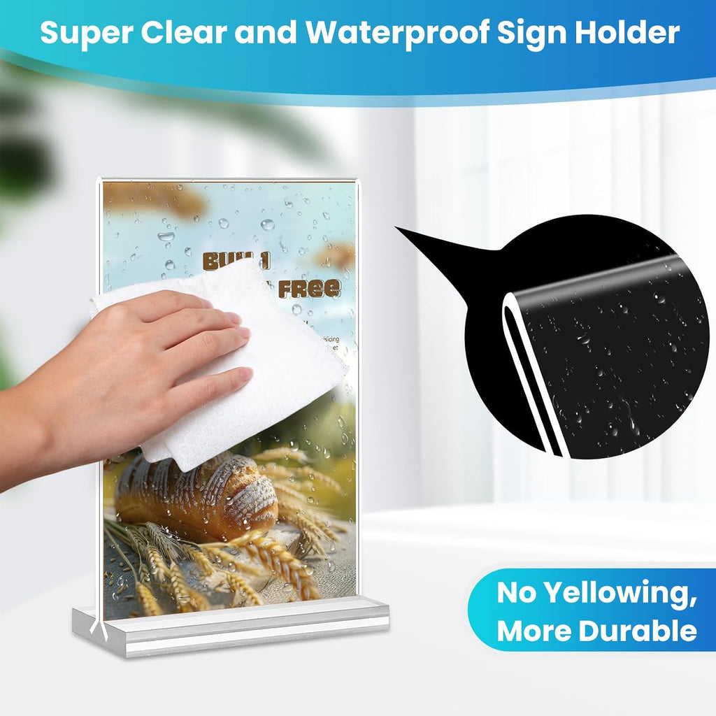 Acrylic Sign Holder 4x6, 15 Pack Clear Double Sided Menu Vertical Display Stand, Desktop Paper Holder Suitable for