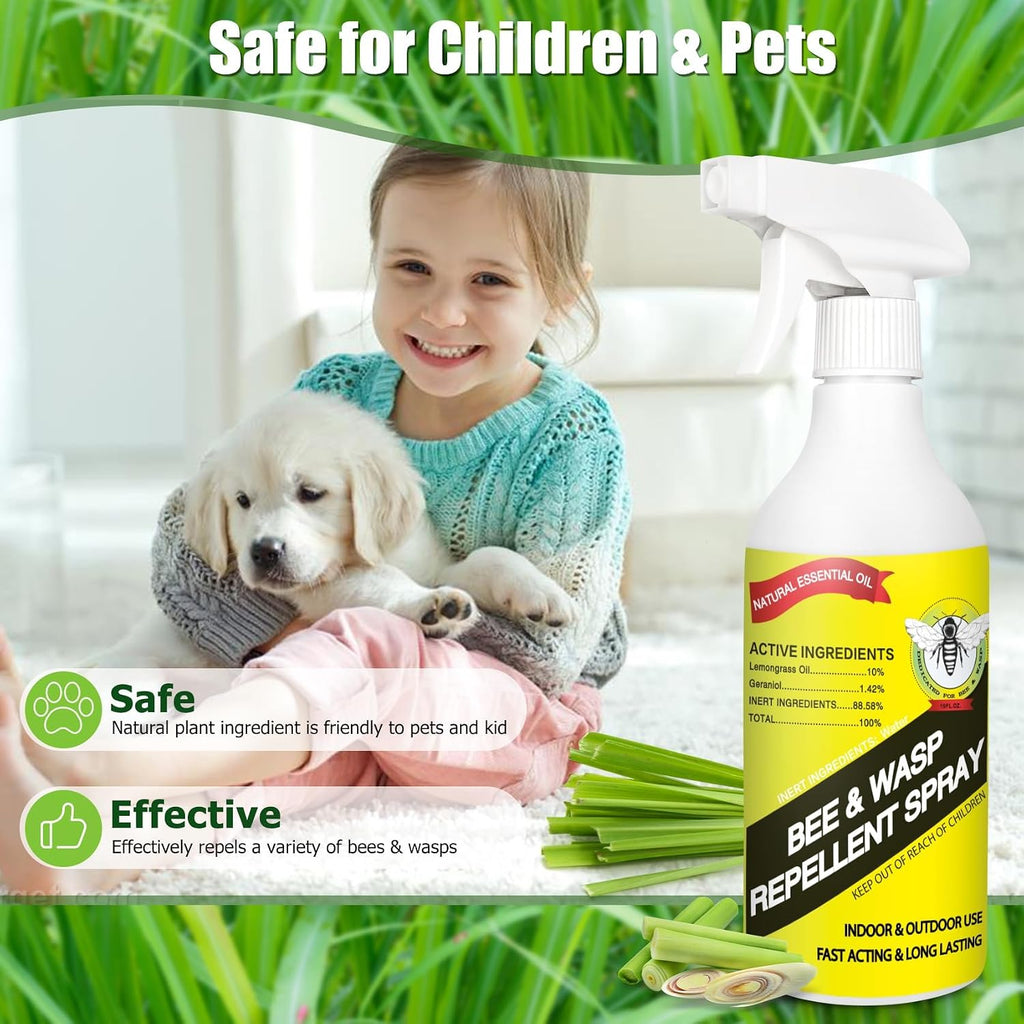 16Oz Wasp & Bee Repellent Spray for Outdoor, Yellow Jacket Killer | Natural Plant-Based Essential Oils for Patio