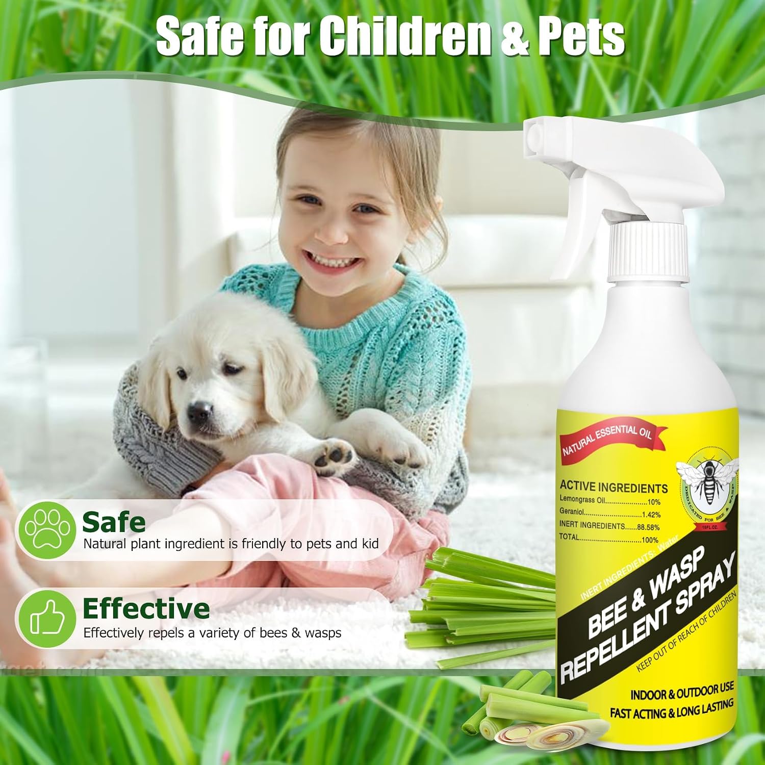 16Oz Wasp & Bee Repellent Spray for Outdoor, Yellow Jacket Killer | Natural Plant-Based Essential Oils for Patio