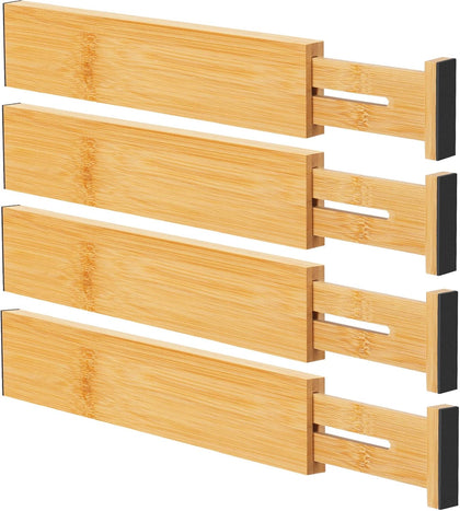 Bamboo Drawer Dividers Organizers, Kitchen Drawer Organizer, Adjustable Drawer Divider for Clothes, Kitchen, Dresser