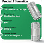 TAISHER 2Pcs 316 Thickened Nipple Cast Pipe,3/4" NPT Male, 2" Length