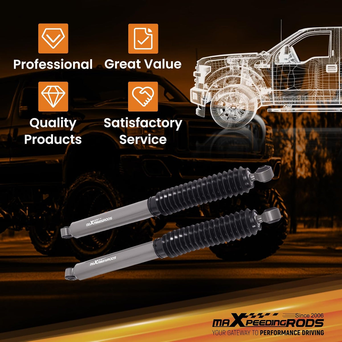 maXpeedingrods 1.5-4" Front Shocks for Ford F-250 F-350 4WD 1999-2004