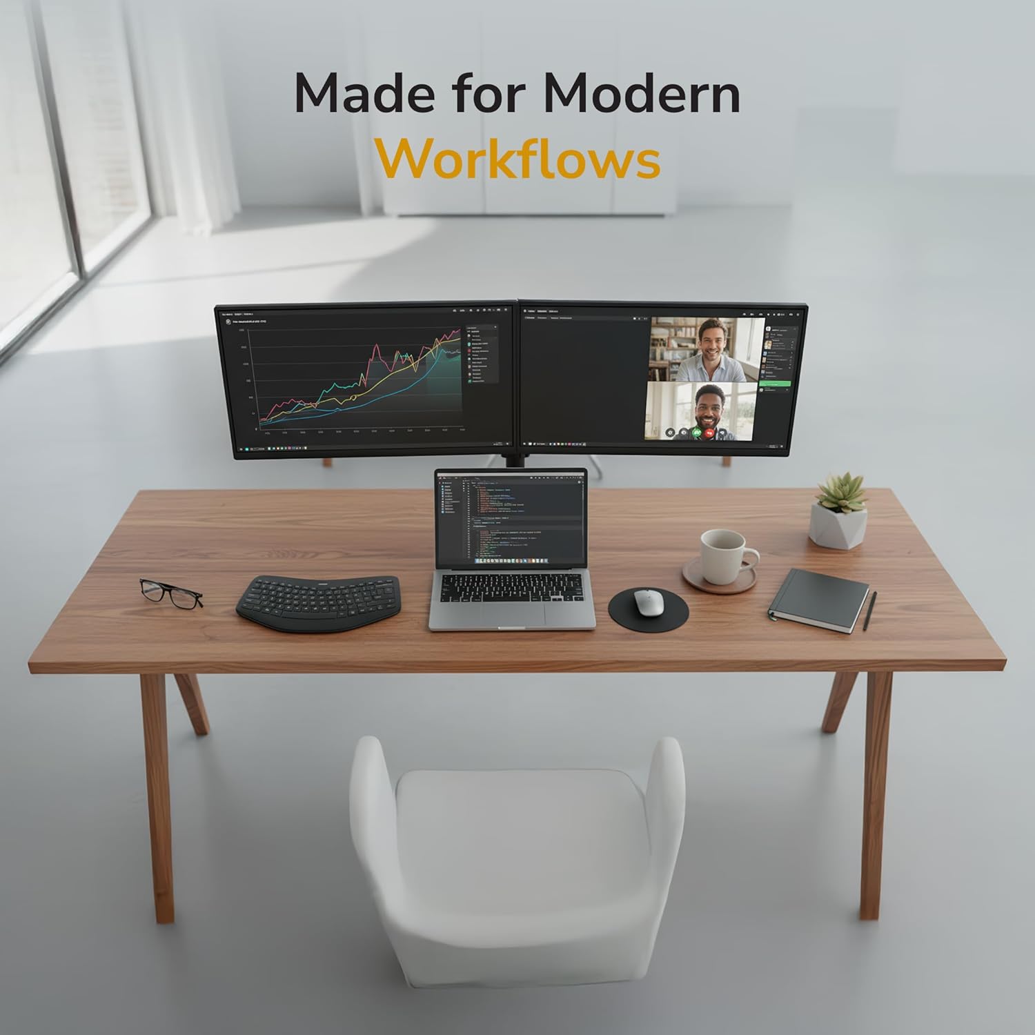 Mount-It Dual Monitor Arm, Heavy Duty Desk Mount for 2 Screens 13-32 in | Up to 19.8 lbs Each, Full Motion Tilt