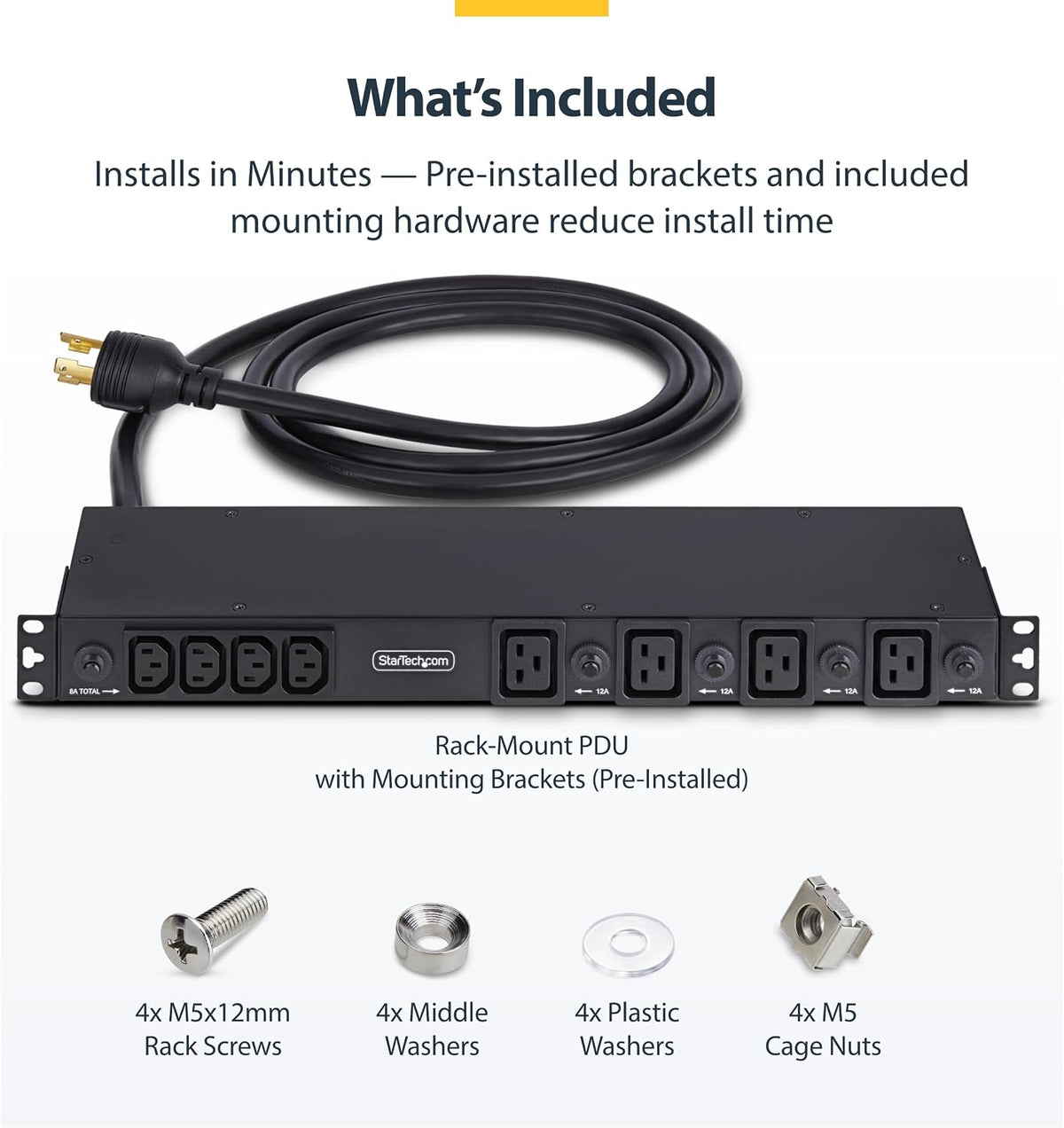 StarTech 20-Outlet 1U PDU, C13 & C19, 30A 240V, TAA (2030B8H-RACK-PDU-IC)