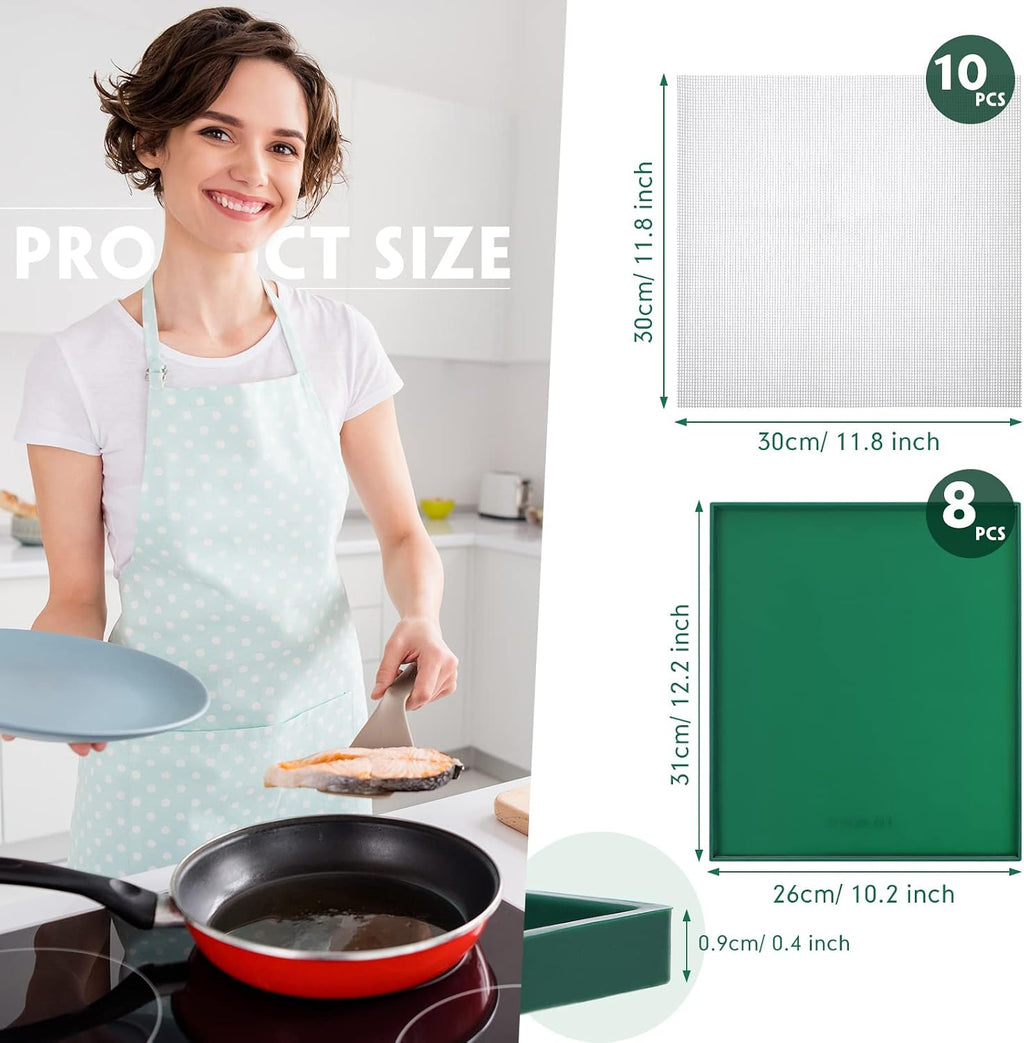 8 Pcs Silicone Dehydrator Sheets Trays with Edge and 10 Pcs Mesh Dehydrator Mats Non Stick Reusable Fruit Leather