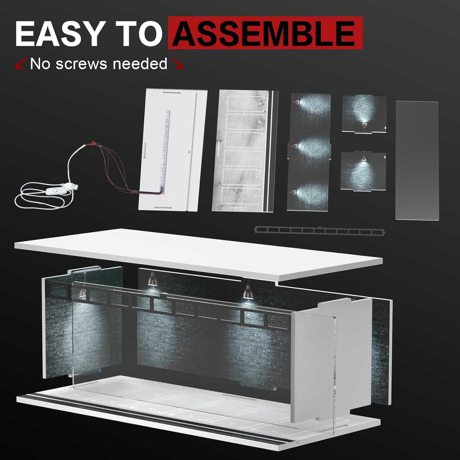 1/64 Scale Diecast Display Case for Hot Wheels Matchbox Model Cars | Handy Series Use, Bright LED Light, Stackable