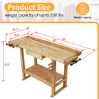 55" Rubber Wood Workbench with Drawer& Shelf, 330 lbs Weight Capacity