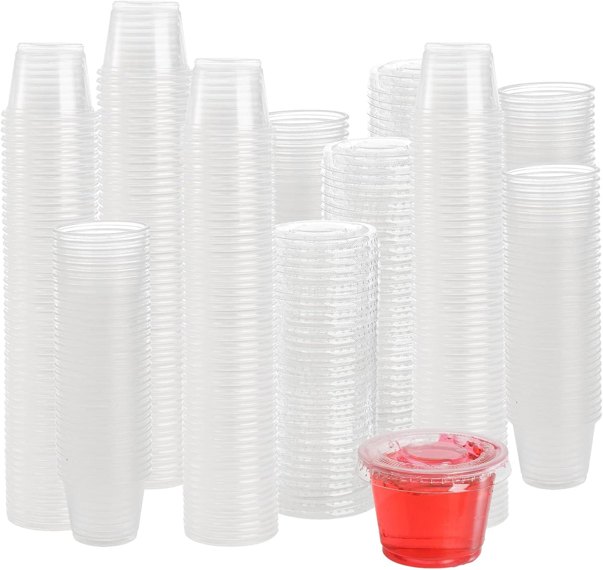 600 Sets 1 Oz Disposable Portion Cups with Lids, Clear Jello Shot Cups, Plastic Souffle Portion Cups, Sampling Cups