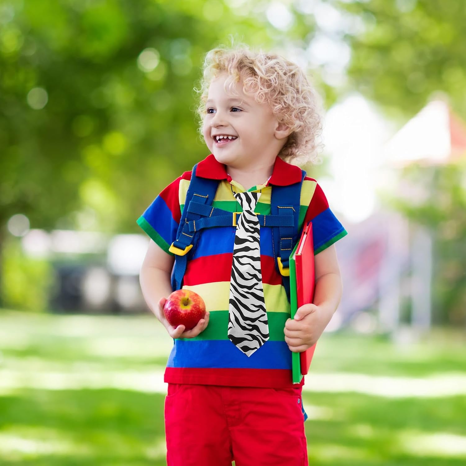 4pcs Boys Neckties Zebra Print Korean Style Elastic Design Polyester Yarn Easy Care Material Neckties for Boys Daily