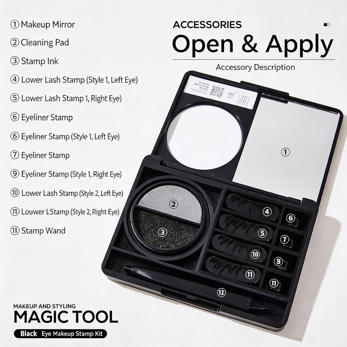 3 in 1 Black Box Eyelash Stamp Kit,Cat Wing Eyeliner & Lower Lash & Freckle Marking Stamping Tool,Brown
