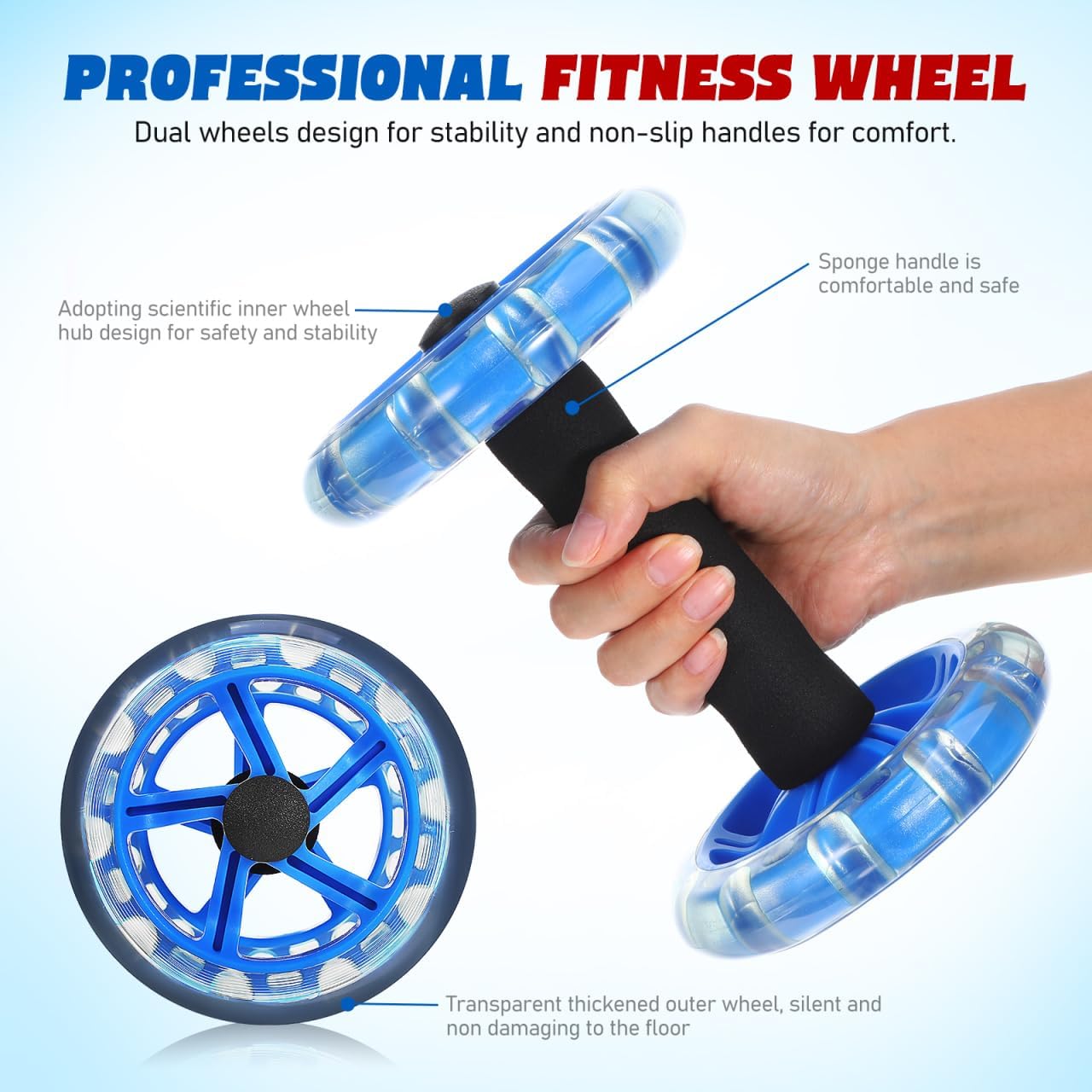 2-Pack Ab Roller Wheel, Dual Abdominal Exercise Equipment for Core Workout, Stable Fitness Training Device with