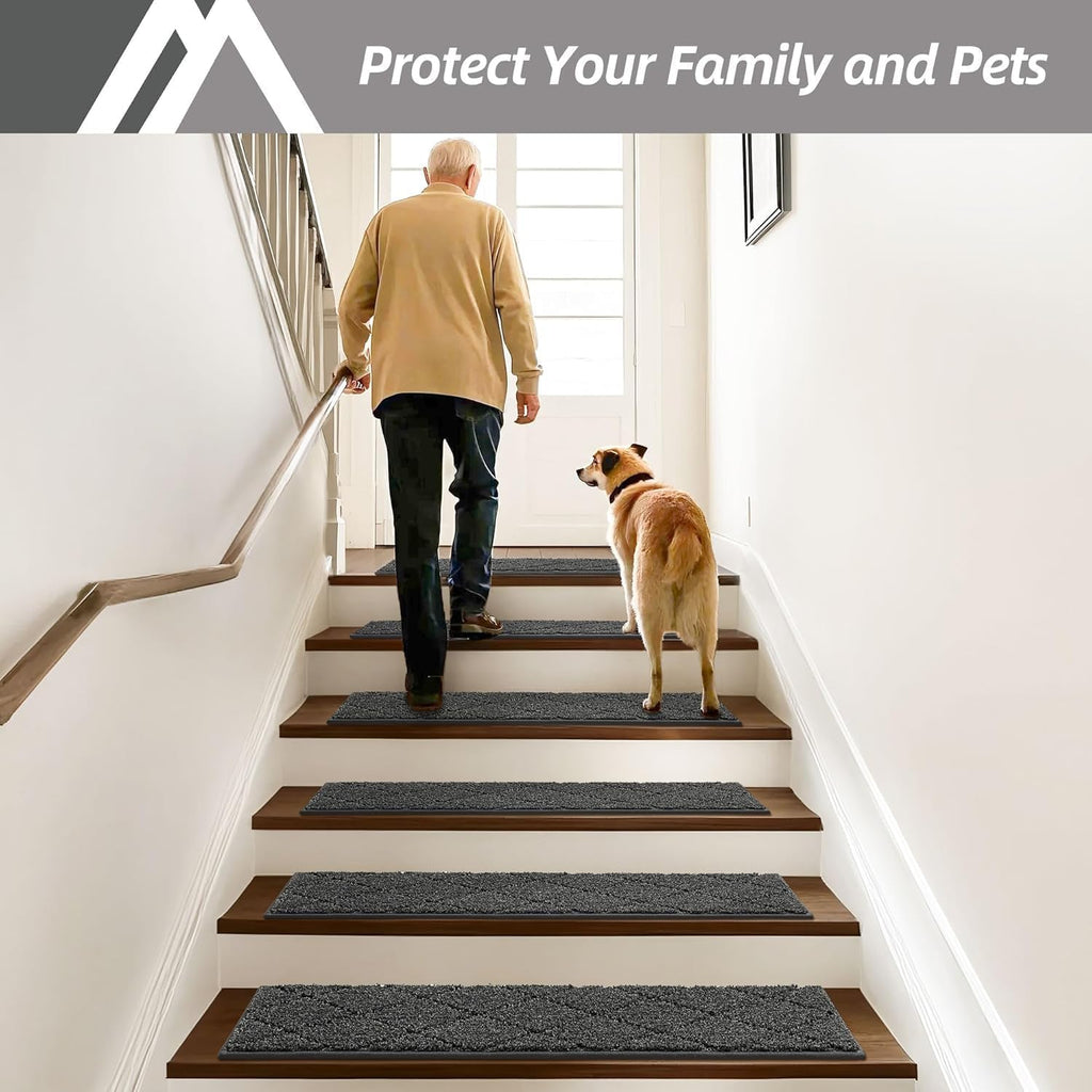 Edging Stair Treads Non-Slip Carpet Mat 28inX9in,4pc,Black
