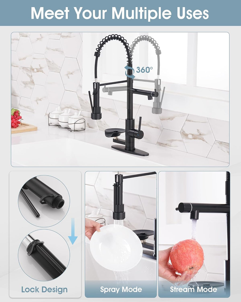 Kitchen Sink Fuacet with Glass Rinser, Single Handle Kitchen Faucet with Pot Filler, Pull Down Sparyer, Deck Plate