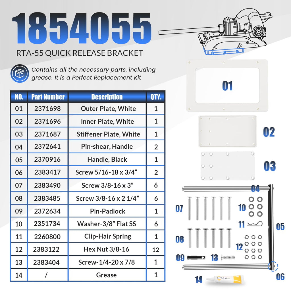 1854055 RTA-55 Quick Release Bracket for Quest Trolling Motors, White
