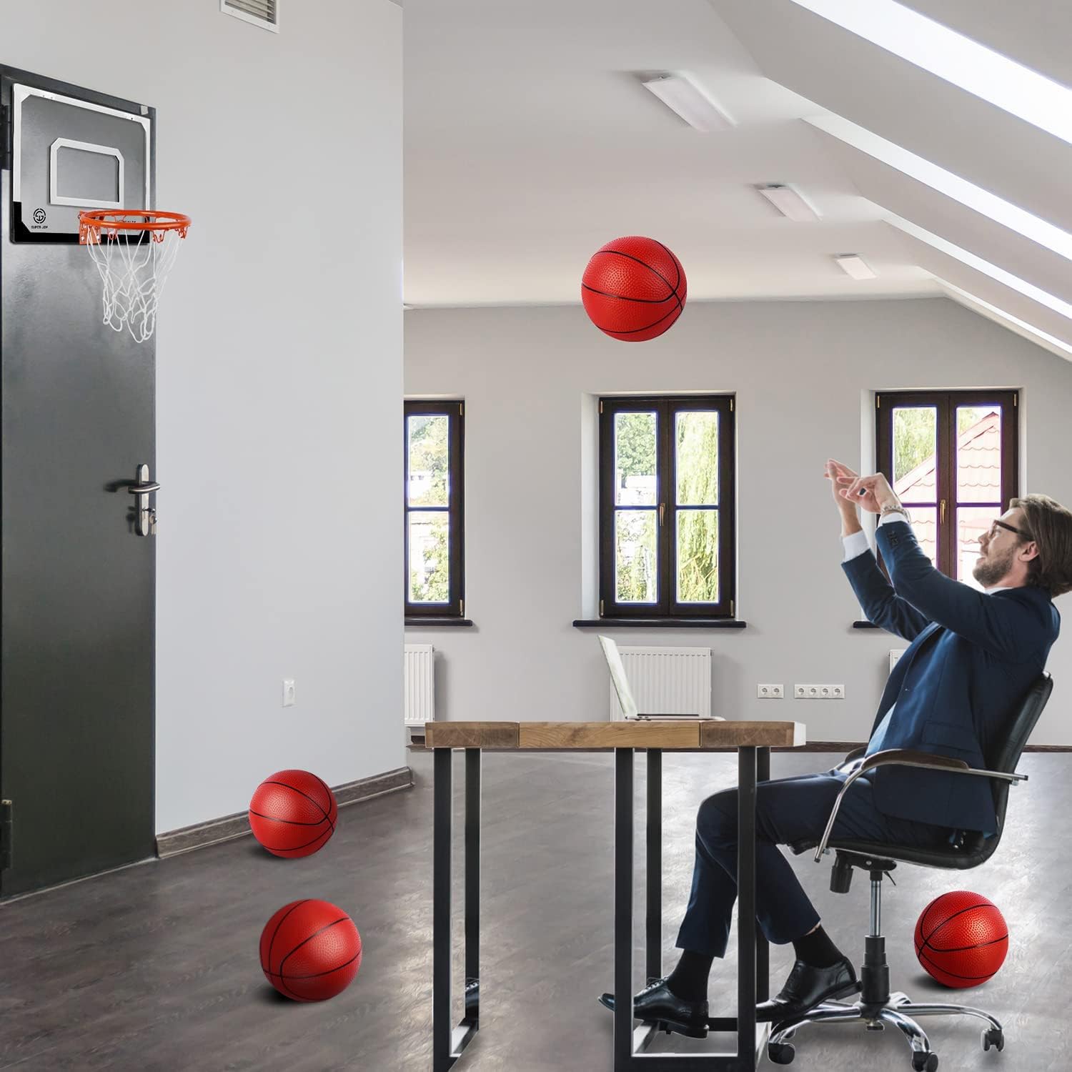 Mini Basketball Hoop Over The Door - Wall Mounted Basketball Hoop Set with Complete Accessories - Basketball Toys
