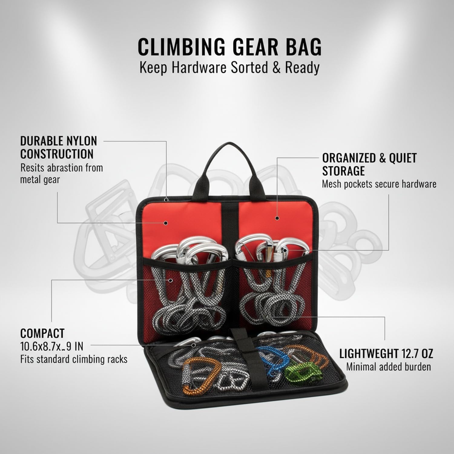 Orange Nylon Rope Bag - Open-Top Storage for Climbing Ropes, Cords & Webbing - Compact Organizer