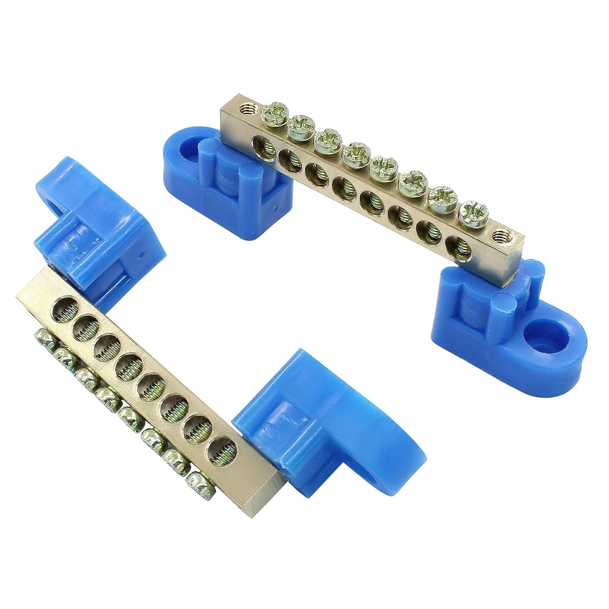 Bonsicoky 2 Pack Brass Terminal Bus Bar 8 Positions Blue