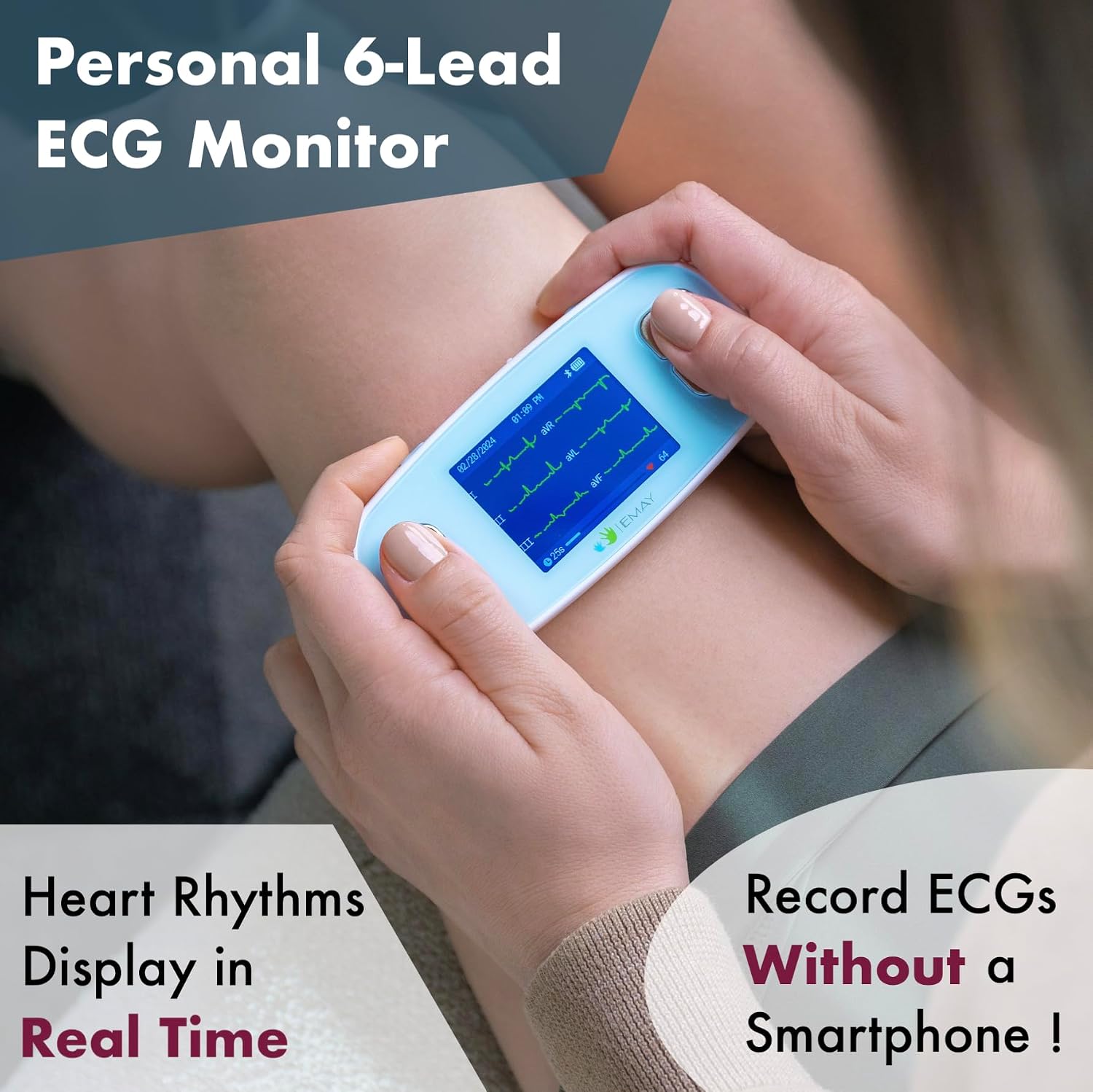 6L Portable ECG Monitor | Record ECG and Heart Rate in 6 Channels | Compatible with Smartphone and PC | No
