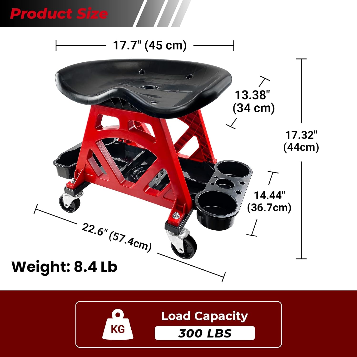 Durable Mechanic Stool Chair with Wheels, Heavy Duty Garage Shop Stool On Wheels, Rolling Stool Car Detailing Creeper