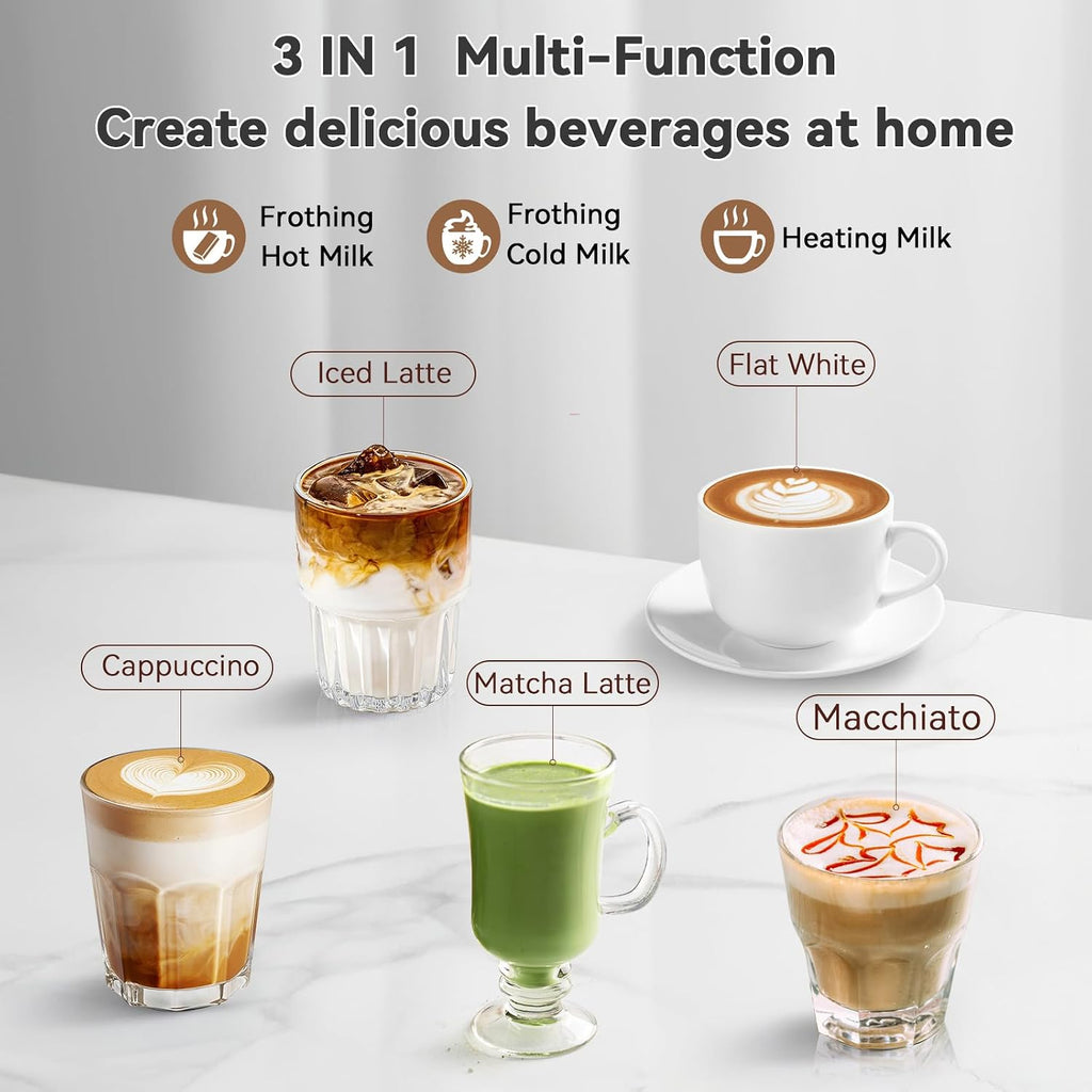 Milk Frother, Electric Milk Steamer Stainless Steel, 8.4oz/250ml Automatic Hot and Cold Foam Maker and Milk Warmer
