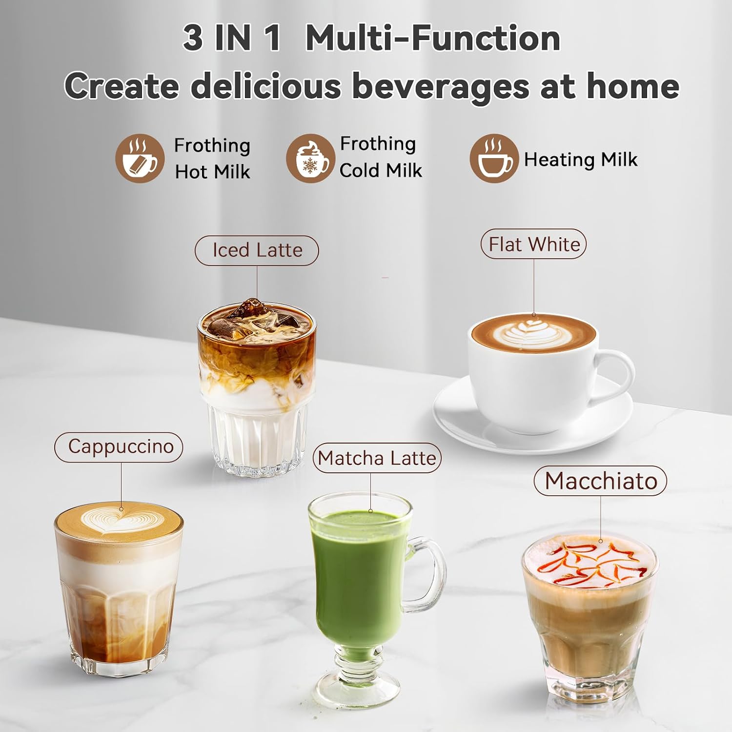 Milk Frother, Electric Milk Steamer Stainless Steel, 8.4oz/250ml Automatic Hot and Cold Foam Maker and Milk Warmer