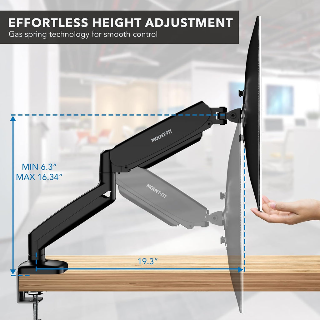 Dual Monitor Desk Mount, 13-32", 17.6 lbs Each | Two independent gas spring arms, full motion, VESA 75x75 & 100x100