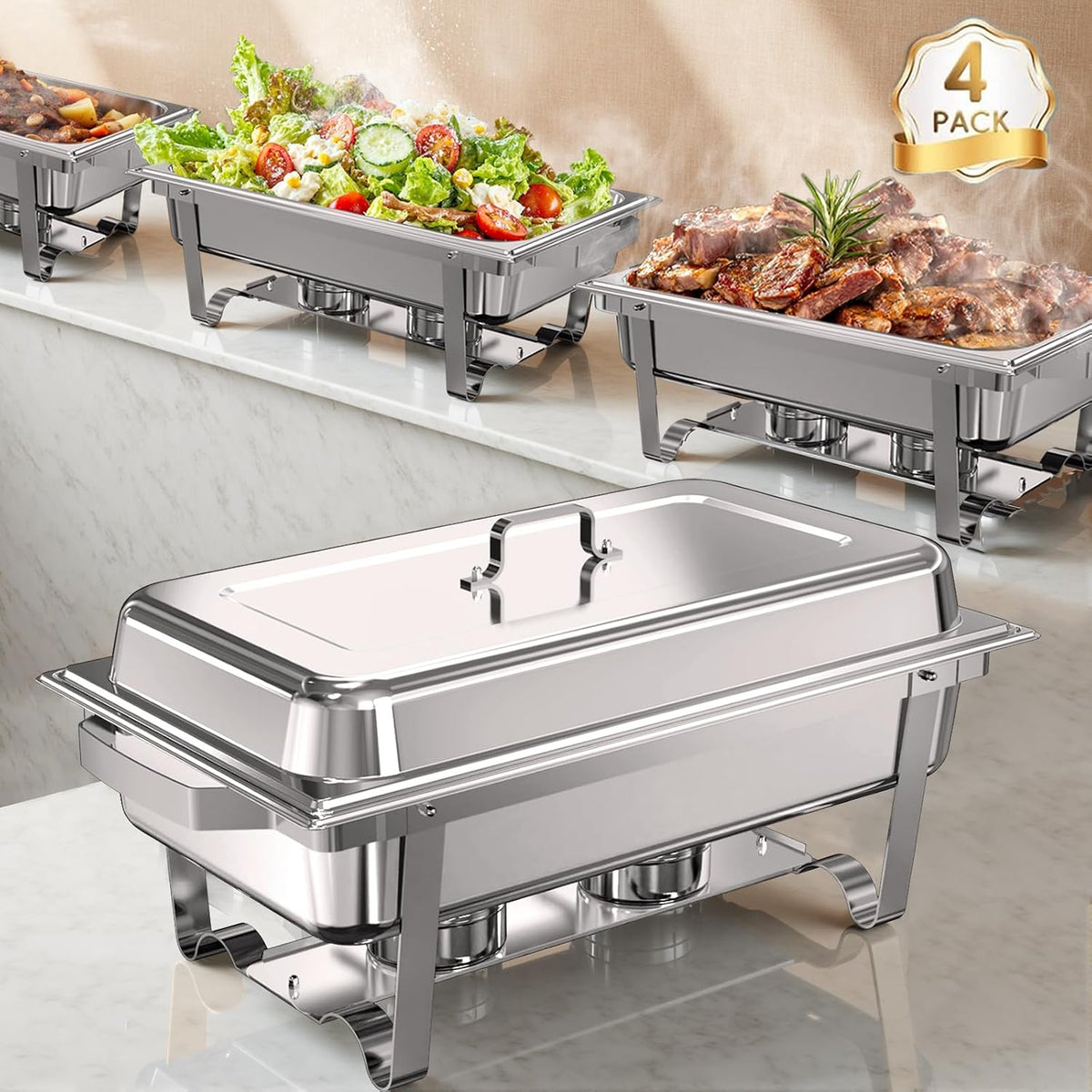 Chafing Dishes for Buffet 4 Pack, 11QT [Large Size and Sturdy] Stainless Steel Food Warmers for Parties Buffet