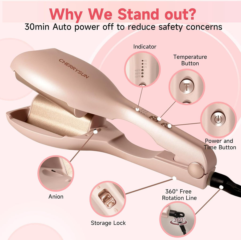 Hair Crimper Waver, 1.45" Dual Barrel S Waver for Beach Waves, Ceramic Curling Iron, Effortless Hair Waving Tool for