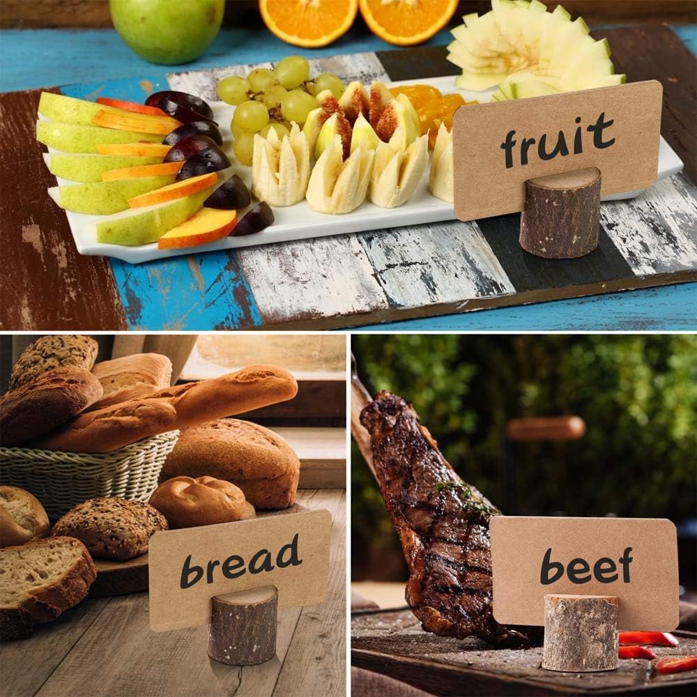 15Pcs Wood Place Card Holders & 26Pcs Place Cards, Table Number Holders, Rustic Party Decor, Wooden Sign holder