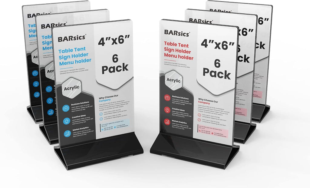 4x6 Sturdy Table Tent Menu Holder, Commercial 2-Sided Acrylic Sign Holder (6-Pack)