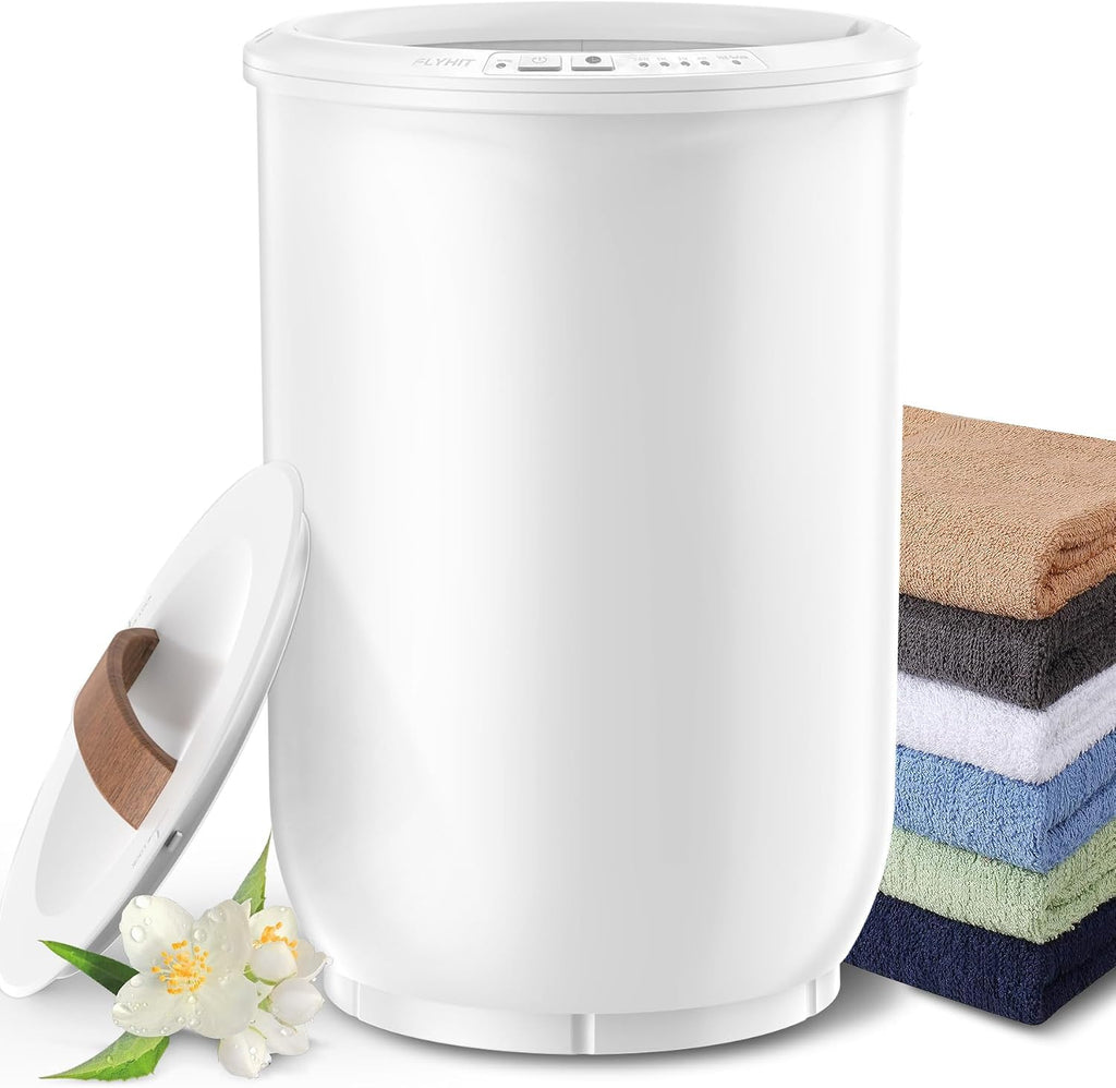 Large Towel Warmer for Bathroom - Heated Towel Warmers Bucket, Wood Handle, Auto Shut Off, Fits Up to Two 40"X70"