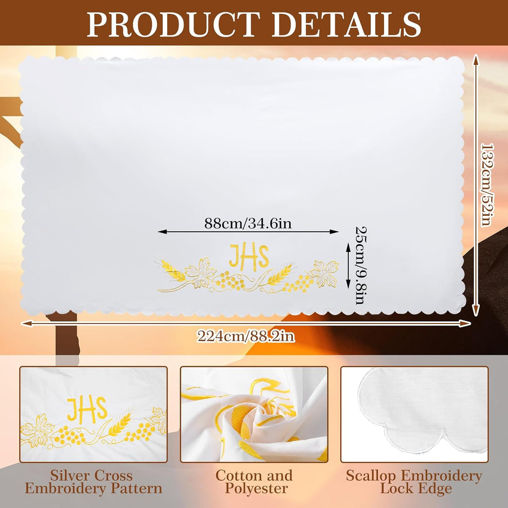 White Altar Cloth Communion Church Table Cloth, 88″ X 52″, Cover