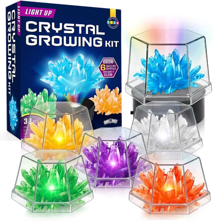 Light Up Crystal Growing Kit for Kids - Grow 6 Vibrant Crystals | STEM Science Experiments DIY Kit with LED Display