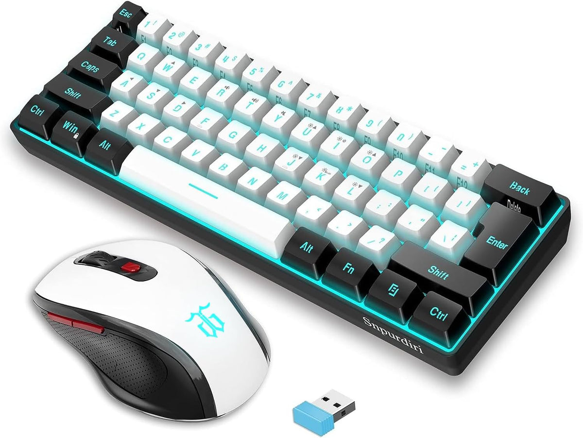 2.4G 60% Wireless Gaming Keyboard and Mouse Combo, Black-White