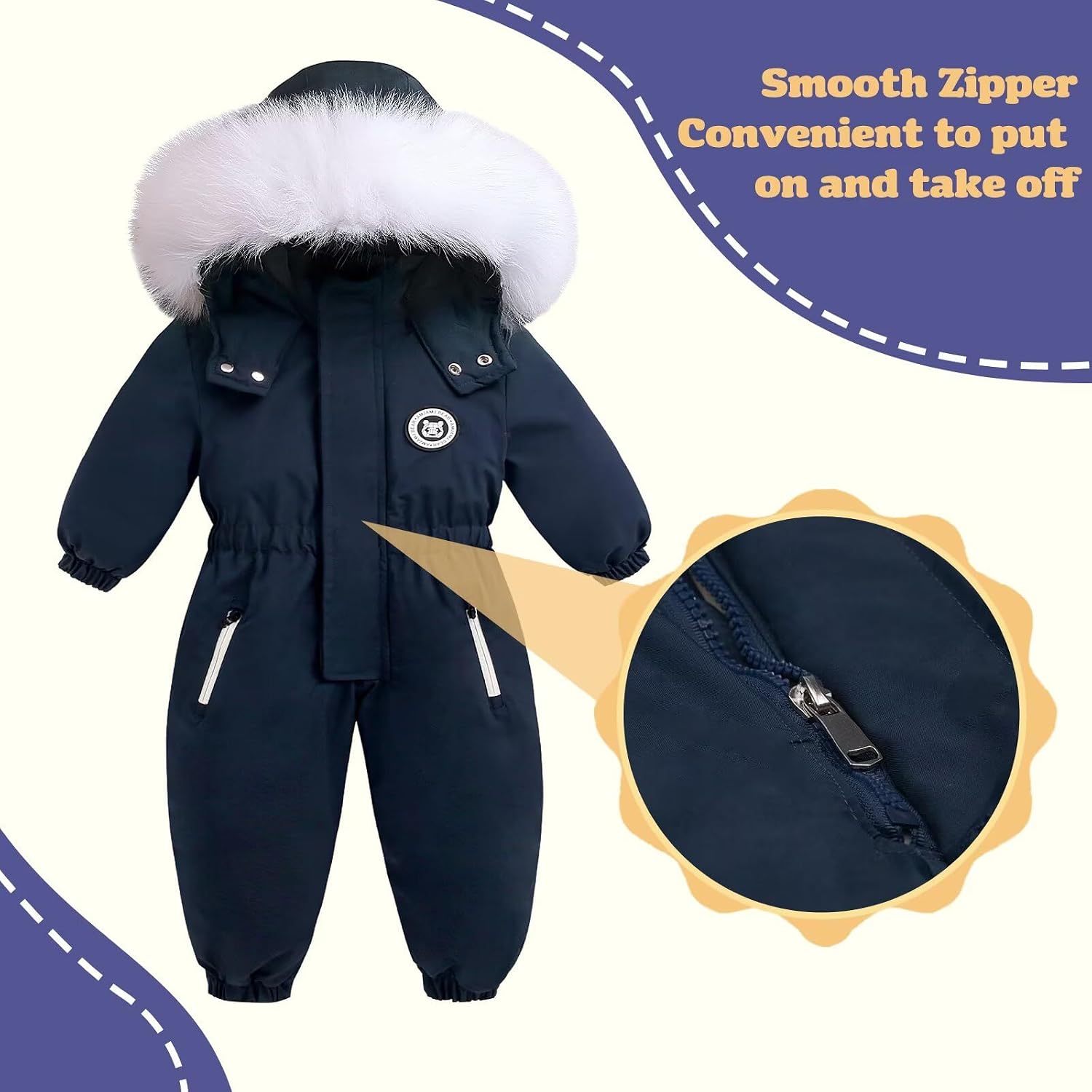 Toddler Snowsuit Baby Boys Girls One Piece Winter Outfit Infant Ski Suit Thick Fleece Coat Hoodies 2T-5T Warm Jumpsuit