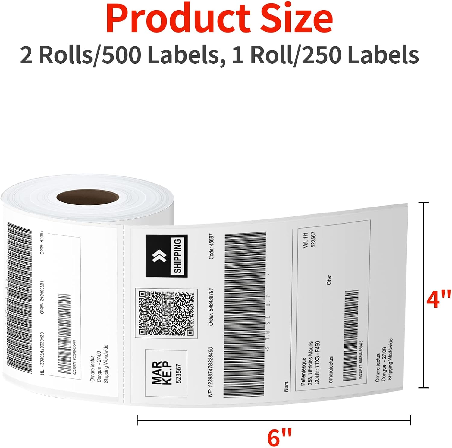 Thermal Labels 4x6 Roll - 500 Direct Thermal Perforated Postage Shipping Labels for Rollo, Zebra, MUNBYN and Polono