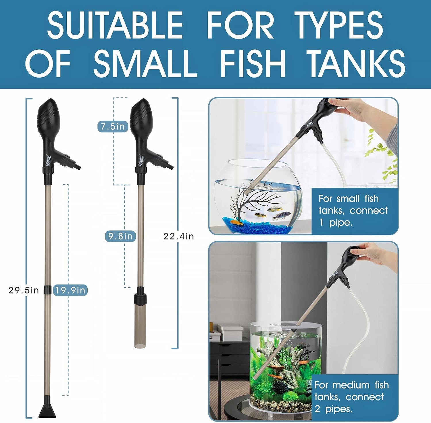 Small Gravel Vacuum for Aquarium, Manual 80GPH Aquarium Gravel Cleaner Low Water Level Water Changer Fish Tank