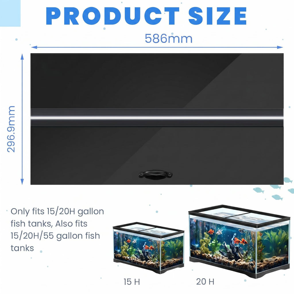 Aquarium Lids Canopy with LED Light, 2 Pcs, Black, 24x12in