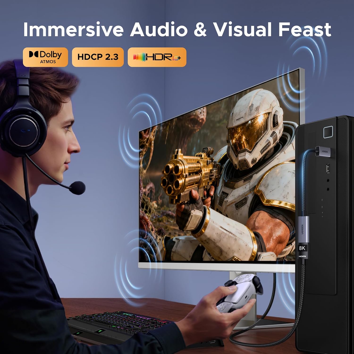 8K@60Hz Active DisplayPort to HDMI Unidirectional Adapter, 0.66FT | DP 1.4 PC to HDMI 2.1 Screen, Support 4K@240Hz