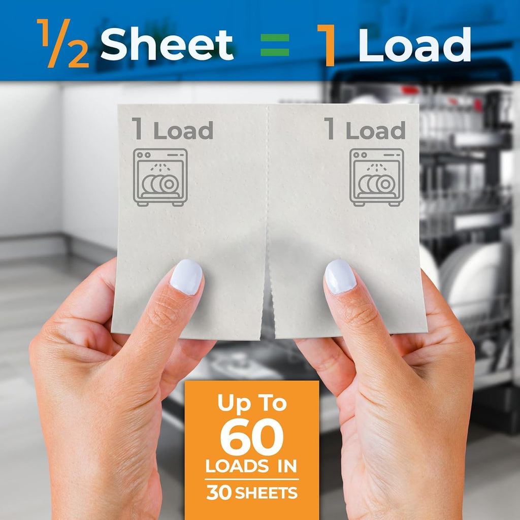 Eco-Friendly Dishwasher Detergent Sheets - Natural Dishwashing Detergent - Plant Based Dishwasher Soap Sheets
