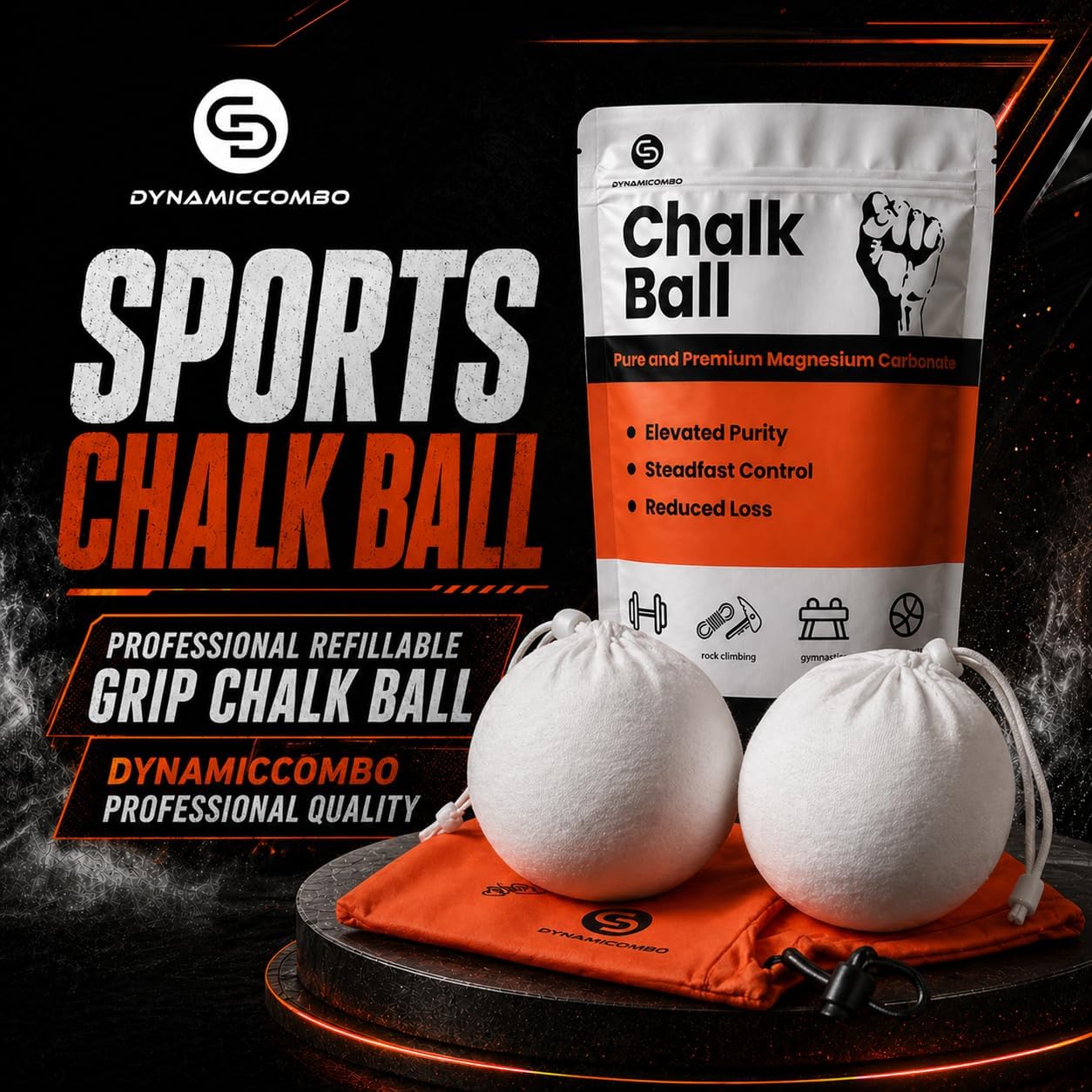 Gym Chalk Balls & Storage Bag, Superior Grip & Less Mess, 120g | Refillable chalk balls for climbing, rock climbing