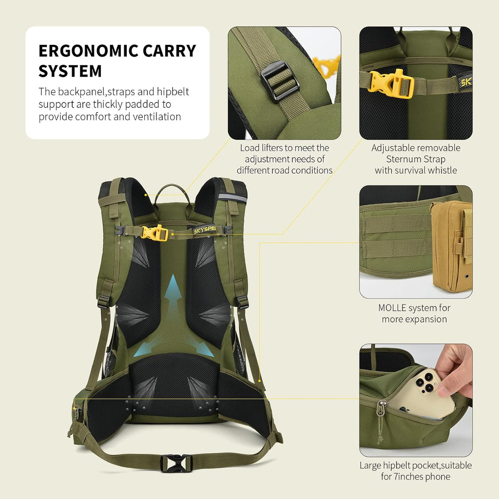 Hiking Backpack for Men Women, 35L Lightweight Travel Daypack, Outdoor Camping Back Pack with Multiple Compartments